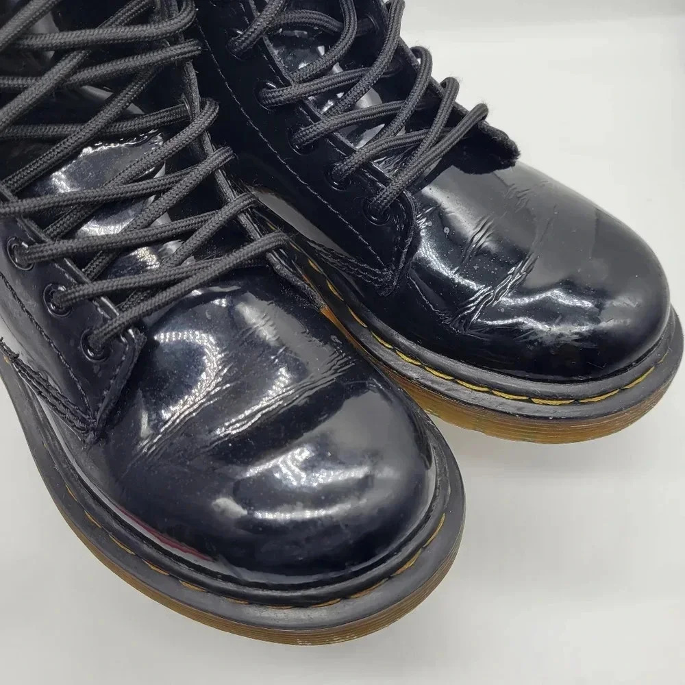 Dr. Martens Kids 1460 J Black Glossy Patent Leather Lace Up Ankle Boots US 12 - Picture 8 of 13